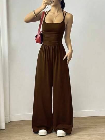 Mono deportivo casual de verano elegante de unicolor, con tirantes ajustados y corte recto y holgado