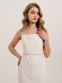 1 chiếc thắt lưng váy cưới thủ công đính ngọc trai giả và pha lê sang trọng, phụ kiện ngày Valentine. - Vàng - Xem 2