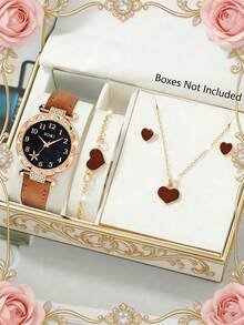 SOKI SOKI Bộ trang sức nữ nhân Ngày của Mẹ, đồng hồ thạch anh mặt tròn thời trang và tinh tế kèm dây chuyền mặt dây chuyền hình trái tim, bông tai và vòng tay. Bộ trang sức này phù hợp để đeo hàng ngày, làm quà tặng sinh nhật, quà tặng tựu trường, quà Lễ Tạ ơn và các dịp lãng mạn, là sự lựa chọn tốt nhất (không bao gồm hộp quà). - màu nâu - Xem 8