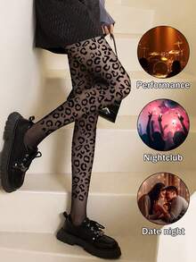 1 chiếc quần tất in họa tiết da báo, tất đen gợi cảm hoang dã dành cho nữ, tất mỏng trong suốt, tất đa năng cho các bữa tiệc hộp đêm. - màu đen - Xem 5