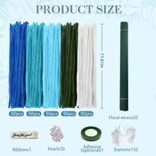 Kit para confecção de buquê de flores com 442/692 peças em 5 cores (vermelho/roxo/azul/laranja), incluindo 250/500 limpadores de cachimbo, 150 pistilos, 20 hastes, pérolas, fita adesiva, laço e tutorial em vídeo. Presente perfeito para o Dia das Mães e Dia dos Namorados. - 442 unidades (5 cores) - Ver 16