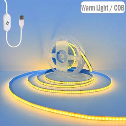 1 dải đèn LED COB dẻo, cấp nguồn USB, dùng trang trí nhà cửa trong nhà cho các dịp lễ hội, không kèm pin, có hai tùy chọn ánh sáng trắng ấm và trắng, sản phẩm không dây.