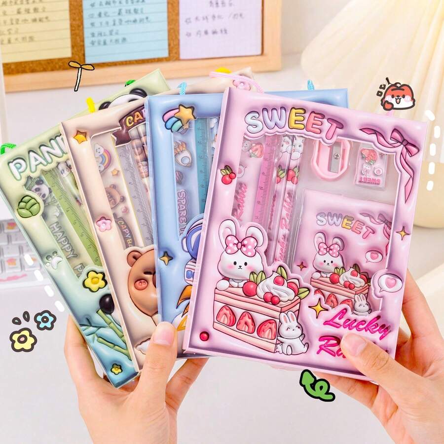 一套可爱文具礼盒,水鼠学习用品套装,创意文具套装,6件套,文具礼盒,生日礼物,2026新年礼物,学习用品,返校礼物 - 彩色 - 查看 1