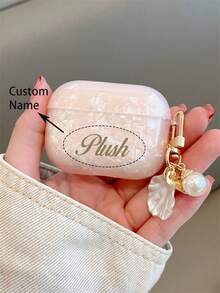 [Customized] Personalized Customized Letters Engraving Name Simplicity Pearl Pendant Shell Pattern Earphone Case Compatible With AirPods 1/2 3 4 Pro 2 Protective Case - Multicolor - View 1