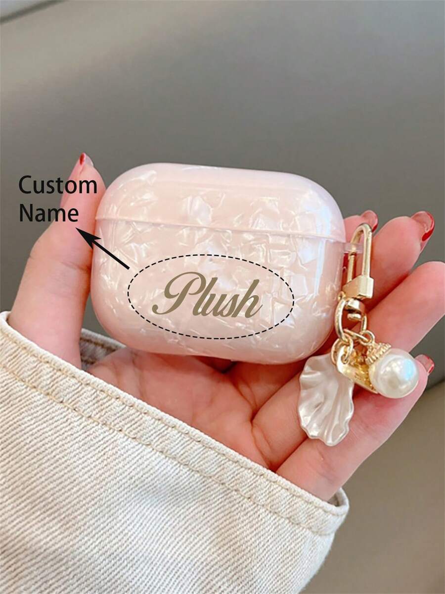 [Customized] Personalized Customized Letters Engraving Name Simplicity Pearl Pendant Shell Pattern Earphone Case Compatible With AirPods 1/2 3 4 Pro 2 Protective Case - Multicolor - View 1