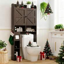 Over The Toilet Storage Cabinet, 32.3" W Farmhouse Bathroom Storage Cabinet Above Toilet With Toilet Paper Holder And Barn Doors, Freestanding Restroom Organizer Space Saving Rack, Rustic Brown - Brown - View 3