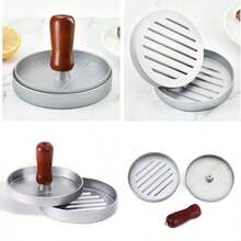 Dụng cụ ép thịt hamburger bằng hợp kim nhôm cán gỗ, khuôn làm bánh tròn dùng trong gia đình, máy làm bánh nướng nhà bếp. - Nhiều màu - Xem 3