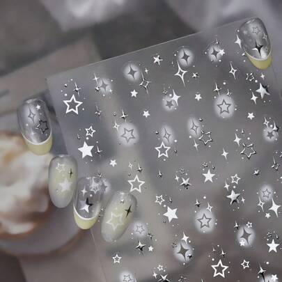 1 Miếng dán móng tay hình ngôi sao năm cánh bằng kim loại, miếng dán móng tay 3D tự dính, phụ kiện móng tay hình ngôi sao lấp lánh, trang trí móng tay DIY
