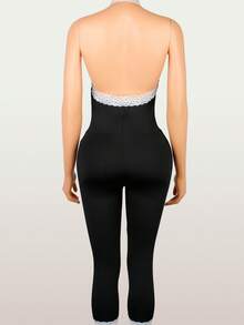 Bộ jumpsuit ren thanh lịch mùa hè, kiểu dáng sang trọng, hở lưng, cổ yếm, thích hợp cho đi chơi, công sở. - màu đen - Xem 7
