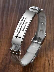 可调节不锈钢硅胶手环，饰有十字架和圣经经文 19:26 - 励志手镯 - 休闲日常佩戴配饰，精美礼品 - 白色 - 查看 10