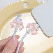 2pcs Transparent Bowknot Universal Lightning (5-14) Type-C Cable Protector - Durable, Resistant To Breakage, Fashionable Phone Accessory Design - Plastic Cable Protector With Cute Bowknot Decoration, Charging Cable Protector - Multicolor - View 3