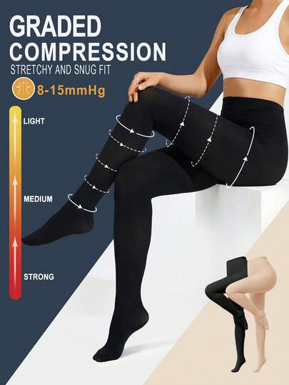 10-15 mmHg 轻度压力不透明闭趾连裤袜，女士款，保暖显瘦，高腰设计（建议选大一码），舒适