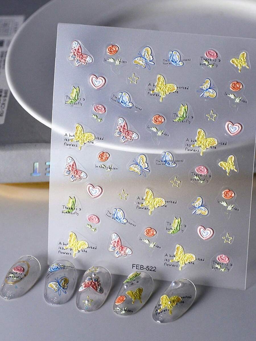 1 pieza Pegatina de arte de uñas con mariposa colorida, calcomanía de manicura adhesiva - Multicolor - Ver 1