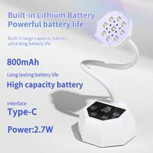LIMEGIRL Đèn LED UV sạc lại SUN BM-19, pin 800mAh, cổ đèn linh hoạt giúp làm khô nhanh, thích hợp cho việc tự làm móng tại nhà và salon, món quà tuyệt vời dành cho phụ nữ. - trắng - Xem 2