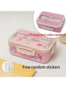 SANRIO 1个正版授权的Melody卡通大容量午餐盒套装，附赠DIY贴纸，可爱可微波炉加热的便当盒 - 可爱的餐食准备容器 - 彩色 - 查看 3