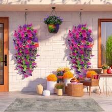 8/6/4pcs Artificial Green Eucalyptus Vine Garland, UV Resistant Decor For Wedding, Home, Porch, Balcony, Yard, Indoor, Office, Garden, Suitable For Autumn, Thanksgiving, Wedding Arch, Wall, Bedroom, Made Of Fake Flowers And Eucalyptus Leaves - Red Lotus and Purple - View 8
