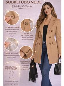 Women's Overcoat, Winter, Autumn, Elegant, Double Button, Office - 摩卡棕 - 查看 4