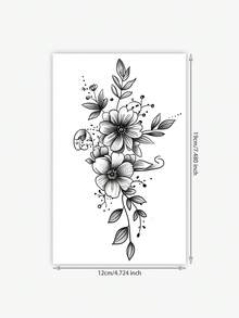 1pc 7-14 Days Lasting Temporary Tattoo Sticker, Minimalist Abstract Black & Gray Floral Realistic Tattoo Sticker, Waterproof Stylish Temporary Tattoo Sticker Suitable For People - Black - View 2
