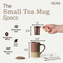 Mora Ceramics Tea Cup With Loose Leaf Infuser, Spoon And Lid, 12 Oz, Microwave And Dishwasher  Coffee Mug - Rustic Matte Ceramic Glaze, Modern Herbal Tea Strainer - Great Gift For Women, Flint - Đất nung - Xem 2
