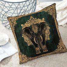 1 Peça Capa de Almofada com Elefante Tailandês - Apresentando um design de duas faces com elefantes tailandeses e padrões tradicionais, fechamento com zíper e cuidado lavável à mão. Ideal para decoração de sofá ou cama, adequado para salas de estar e quartos, adicionando um toque de charme cultural. - 1PC - Visão 2