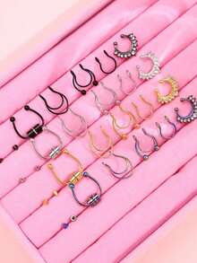 5件套混搭款式假鼻环套装，不锈钢假鼻环鼻中隔耳环，时尚螺旋免穿孔设计 - 5pcs - 查看 3