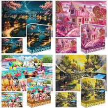 1盒70cm*50cm 1000片成人拼图，精美油画风景拼图，女孩减压礼物，大型艺术装饰品，万圣节、平安夜、圣诞节、新年、情人节及其他节日的最佳礼物 - 彩色 - 查看 3