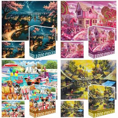 1盒70cm*50cm 1000片成人拼图，精美油画风景拼图，女孩减压礼物，大型艺术装饰品，万圣节、平安夜、圣诞节、新年、情人节及其他节日的最佳礼物