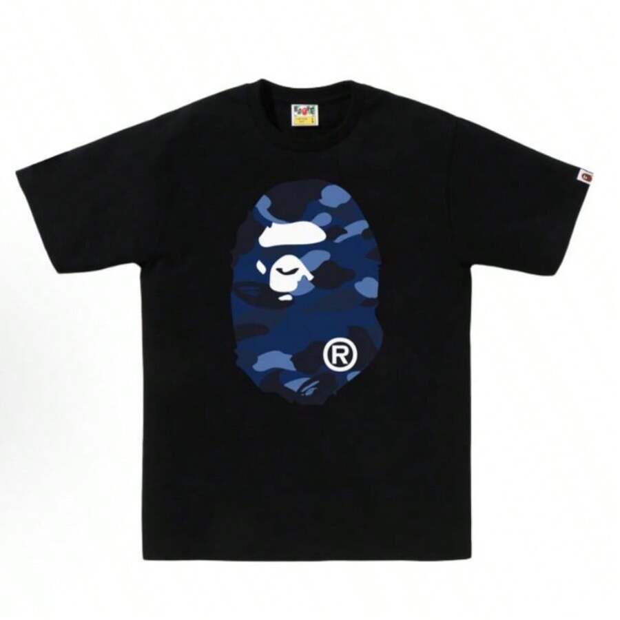 BAPE Men's Classic Ape Head Camo T-Shirt - Premium Cotton, Variety Of Colors - Black Blue - View 1