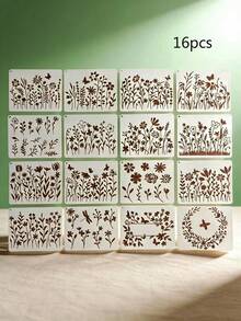 16pcs Plant & Butterfly Hollow Template, Spring Flower Stencils For Ceramic, Wall Painting, Handicraft, Paper, Fabric Tracing, Spray Painting, Graffiti, Reusable Plastic Material - Plant Butterflies - View 11