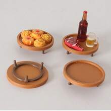 Dollhouse Miniature Tray Tripod Low Table Model, Micro Scene Decor DIY Accessory, Miniature Dollhouse Realistic Tray Model Table Decor, Handmade DIY Plate Scene Decoration Accessory - Multicolor - View 5