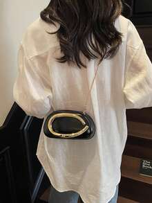 Bolso de hombro cruzado personalizado con acento de metal para mujer, 2025 Nuevo - Negro - Ver 5
