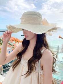1 chiếc mũ rơm nữ, chất liệu polyester, kiểu dáng bohemian, thời trang, thích hợp cho hoạt động ngoài trời hàng ngày. - Nhiều màu - Xem 2