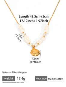 1件时尚金色海星贝壳吊坠项链，奢华海滨风格甜美仿珍珠吊坠首饰 - 彩色 - 查看 7