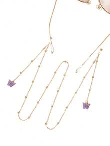 1条女士蝴蝶眼镜链，金色或银色可选，适合男女时尚眼镜，时尚眼镜配饰 - 彩色 - 查看 13