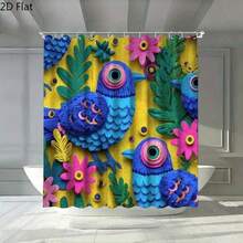 1pc Colorful Tropical Bird Flat Pattern Shower Curtain, Vivid Ceramic Effect Bird And Floral Pattern, Spring Tropical Style, Includes Hooks, Size 70.8 X 70.8 Inches, Bathroom And Home Decor - A - View 2