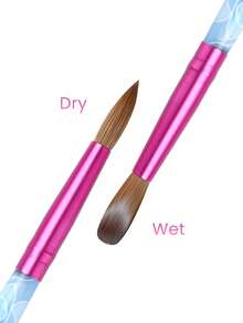 科林斯基亚克力圆形美甲刷，白色漩涡蓝色手柄粉色金属环 - 彩色 - 查看 3