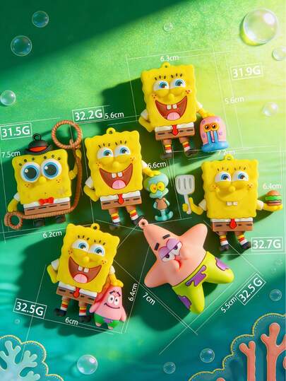 SpongeBob SquarePants Bộ 5 móc khóa PVC 3D ngẫu nhiên, hình nhân vật hoạt hình dễ thương dùng trang trí bàn làm việc và túi xách, thiết kế bền nhẹ, màu sắc tươi sáng, nhiều kiểu nhân vật, thích hợp để trang trí ba lô, chìa khóa, bàn làm việc và đồ dùng văn phòng, món quà thú vị cho người hâm mộ, tốt cho sưu tập và sử dụng hàng ngày.
