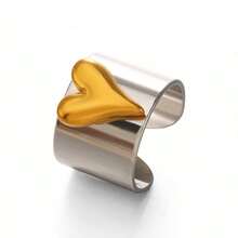 1pc Stainless Steel Heart Shaped Adjustable Open Ring, Minimalist Versatile Design For Commuting, Spring/Summer Jewelry Gift - Style a - View 8