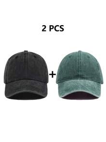 2 chiếc mũ lưỡi trai đã qua xử lý, kiểu dáng retro, mũ golf dành cho bố, mũ cotton điều chỉnh được, phù hợp cho cả nam và nữ. - mũ bóng chày - Xem 9