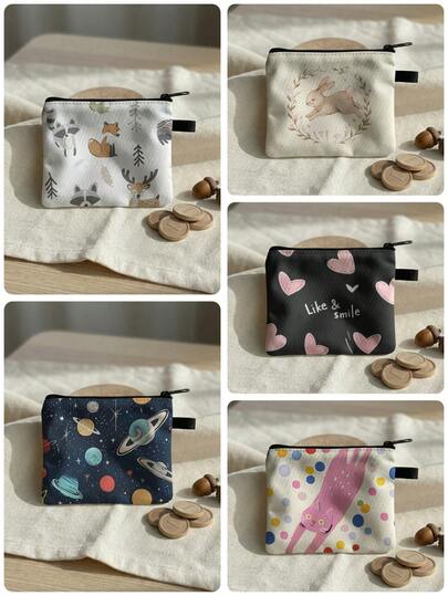 1个卡通动物印花零钱包卡包，按扣式小巧收纳袋，可装硬币、卡片、饰品、钥匙，是送给男孩女孩的理想礼物。