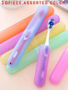 Set de 5 piezas de estuches para cepillo de dientes de colores aleatorios, estilo portátil de viaje, con tapa protectora de fieltro mate de color caramelo para la cabeza del cepillo de dientes, caja de almacenamiento a prueba de polvo para herramientas dentales - Multicolor - Ver 13