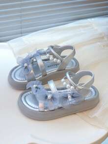 2026 New Summer Girls Pearl Soft Bottom Open Toe Sandals, Minimalist Princess Style Fashionable Versatile Girls Sandals - Silver - View 4