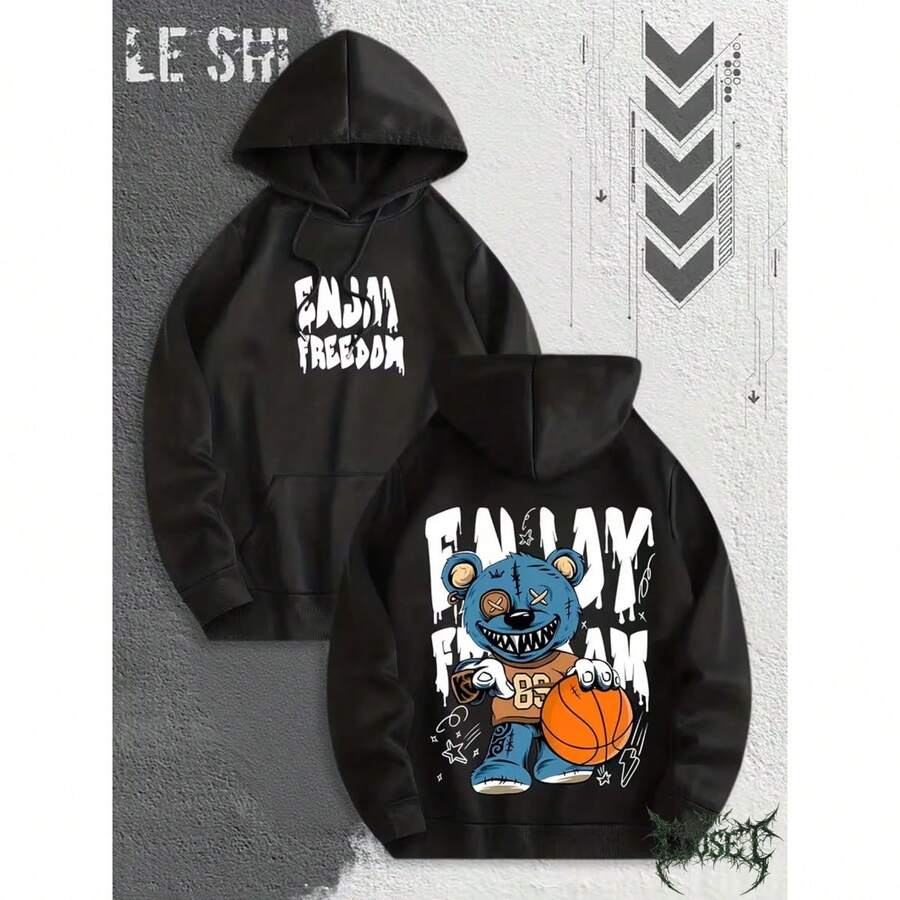 Gothic Art Bear Basketball Emo Dark Colorful Comfortable Sweatshirt For Everyday Wear Streetwear Urban Culture Street Fashion Street Graffiti Skater Unisex Sweatshirt 50% Cotton 50% Polyester Top Premium Streetwear New Release Immediate Shipping Various Colors!! - 黑色 - 查看 1