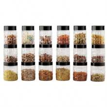 3/6/12pcs 20oz Transparent Plastic Checkerboard Jars With Black Lids, Reusable Storage Containers For Dry Goods, Dried Fruits, Spices And Honey - View 3