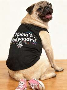 LUCKIE LABO 1pc "Mama's Bodyguard" Letter Graphic Print Pet Vest, Physical Flea Repellent, Reduce Shedding, Insulation & Breathable, Suitable For Small & Large Dogs, Indoor & Outdoor - Black - View 2