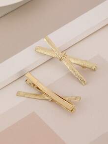 2pcs Metal Cross Clip-On Earrings, Suitable For Daily Wear - Gold - View 3