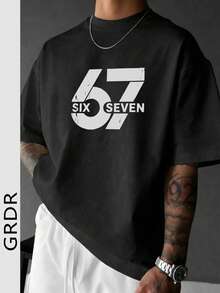 GRDR Men's Casual Numeric 67 Printed Element Print Round Neck Short Sleeve T-Shirt, Comfortable & Fashionable - Black - View 2