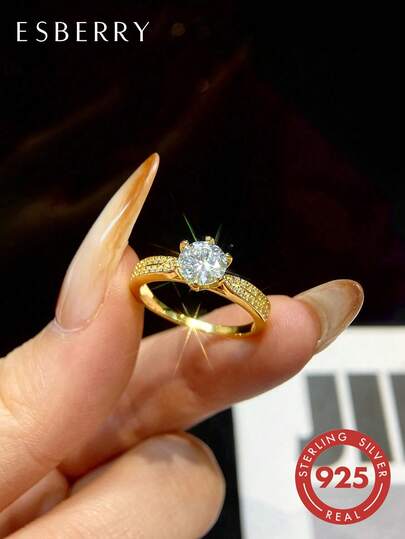 1pc 1 Carat 6-Prong Exquisite Luxury Star-Shaped Queen Ring, Colorless Moissanite Diamond Engagement Ring, Women's Wedding Bride Heirloom Ring