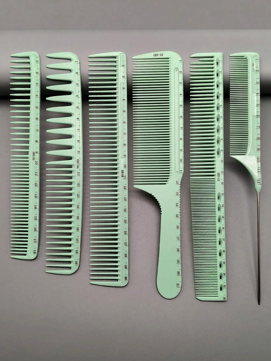 19 Styles Hair Styling Comb Set, 1pc/3pcs/4pcs/6pcs Hair Cutting Comb Kits, Heat Resistant Material, Durable, With Ruler, Suitable For Men, Women, Long/Short Hair, Professional Salon, Barbershop, Home Styling, Wedding Makeup, Travel Essentials - Mint Green - View 1