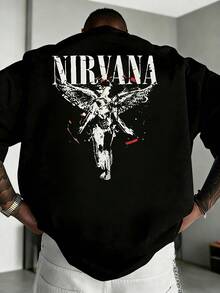 Men's Y2K Retro Dark Winged Figure Graphic Print T-Shirt, 90s Vintage Grunge Style Short Sleeve Top, Classic Summer Casual Tee, Perfect Holiday Gifts - 黑色 - 查看 2
